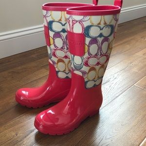 Coach Pink Multicolor Rainboots Sz 6